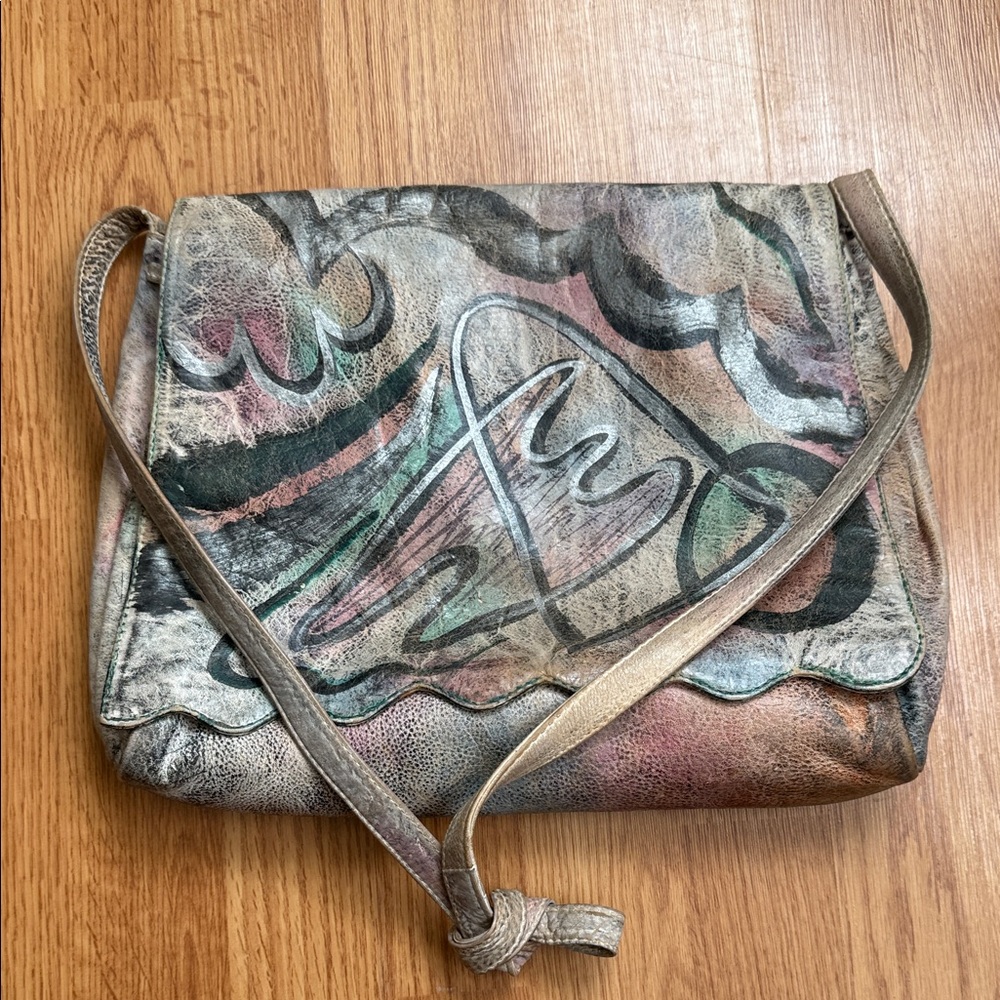Hand-Painted Multicolor Leather Crossbody Bag